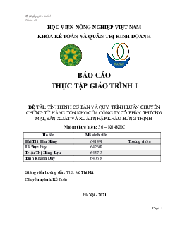 Báo cáo Thực tập giáo trình I - Tình hình cơ bản và quy trình luân chuyển chứng từ hàng tồn kho | Học viện Nông nghiệp Việt Nam