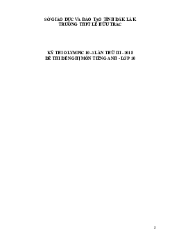 Đề thi (đề xuất) Olympic 10 tháng 3 lần thứ 3 môn Tiếng Anh năm 2019 môn Tiếng Anh 10 THPT Lê Hữu Trác