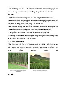 Giải SGK Địa lý 8 bài 10: Vai trò của tài nguyên khí hậu và tài nguyên nước | Chân trời sáng tạo