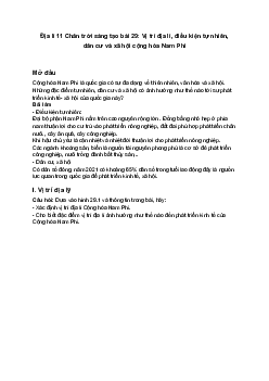 Địa lí 11 Chân trời sáng tạo bài 29: Vị trí địa lí, điều kiện tự nhiên, dân cư và xã hội cộng hòa Nam Phi