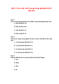Trắc nghiệm Lịch sử 10 Bài 8: Các cuộc cách mạng công nghiệp thời kì hiện đại | Kết nối tri thức