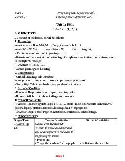 Giáo án Tiếng Anh 3 global success tuần 2