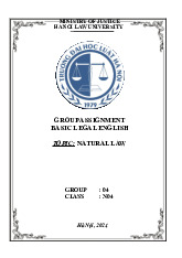 Bài tập nhóm Thảo luận về Luật tự nhiên môn Tiếng Anh pháp lí | Trường Đại học Luật Hà Nội