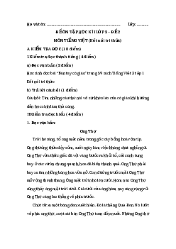 Đề thi học kì 1 lớp 3 môn Tiếng Việt sách Kết nối tri thức - Đề 2