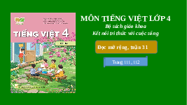 Giáo án điện tử  Tiếng Việt 4 -  Kết Nối Tri Thức:  Bài 24 Đọc mở rộng tiết 3 Tuần 31.