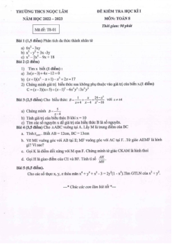 Đề học kì 1 Toán 8 năm 2022 – 2023 trường THCS Ngọc Lâm – Hà Nội