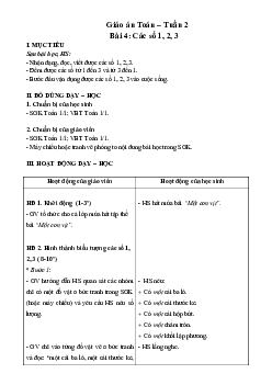 Giáo án Toán 1 - Tuần 2 | sách Vì sự bình đẳng và dân chủ trong giáo dục