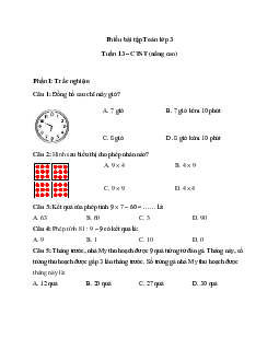 Phiếu bài tập cuối tuần Toán 3 Chân trời - Tuần 13 (nâng cao)