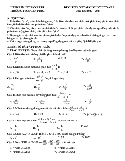 Đề cương cuối học kì 2 Toán 8 năm 2023 – 2024 trường THCS Vạn Phúc – Hà Nội