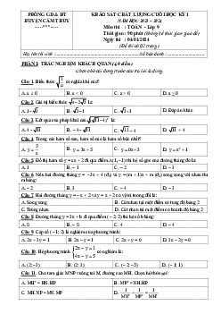 Đề cuối học kỳ 1 Toán 9 năm 2023 – 2024 phòng GD&ĐT Cẩm Thủy – Thanh Hóa