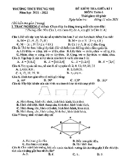 Đề kiểm tra giữa kì 1 Toán 6 năm 2021 – 2022 trường THCS Trưng Nhị – Hà Nội