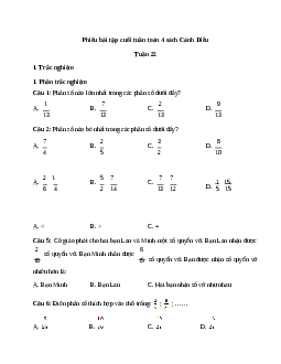 Phiếu bài tập cuối tuần lớp 4 môn Toán nâng cao Tuần 22 Cánh Diều