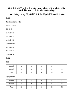 Giải Toán 3 Bài 13: Tìm thành phần trong phép nhân, phép chia | Kết nối tri thức