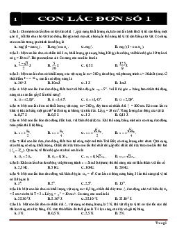 TOP 160 câu trắc nghiệm con lắc đơn lý 12 (có đáp án)