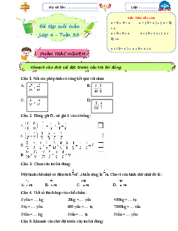 Giải Bài tập cuối tuần lớp 4 môn Toán Chân trời sáng tạo - Tuần 33