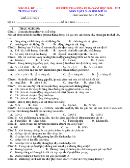 Đề thi giữa HK2 môn Lý 10 năm 2022 (có đáp án)