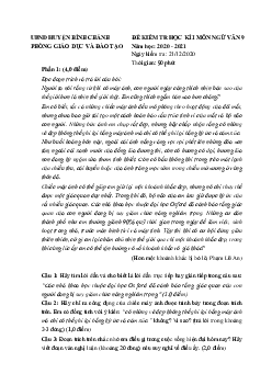 Đề thi học kì 1 lớp 9 môn Văn Phòng GD&ĐT Bình Chánh năm 2020 - 2021