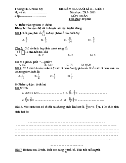 Đề thi học kì 2 môn Toán lớp 4 trường tiểu học A Nhơn Mỹ, An Giang năm 2015 - 2016