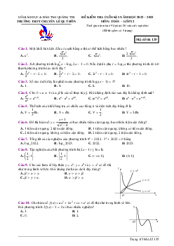 Đề cuối kì 1 Toán 12 năm 2022 – 2023 trường chuyên Lê Quý Đôn – Quảng Trị