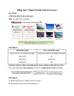Tiếng Anh 7 Smart World Unit 10 Lesson 1