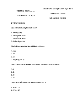 Đề cương ôn tập giữa học kì 1 môn Công nghệ 8 sách Chân trời sáng tạo