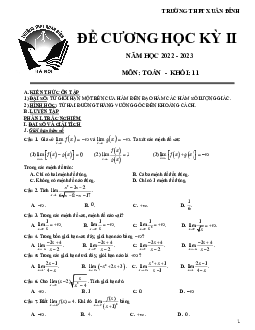 Đề cương học kỳ 2 Toán 11 năm 2022 – 2023 trường THPT Xuân Đỉnh – Hà Nội