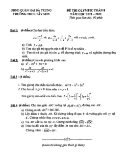 Đề thi Olympic Toán 8 năm 2021 – 2022 trường THCS Tây Sơn – Hà Nội