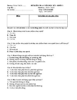 Đề thi học kì 1 môn Công nghệ lớp 3 năm 2023 - 2024 (Đề 1) | Cánh diều