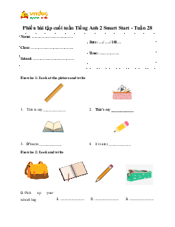 Phiếu bài tập cuối tuần Tiếng Anh 2 Smart Start - Tuần 28