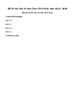 Đề thi vào 10 môn Toán năm 2023 - 2024 sở GD&ĐT Vĩnh Phúc