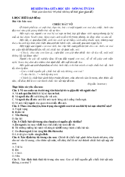 Đề kiểm tra giữa học kì 1 Ngữ văn 8 năm 2022-2023 (có đáp án)