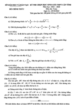 Đề học sinh giỏi Toán THPT cấp tỉnh năm 2022 – 2023 sở GD&ĐT Bình Dương