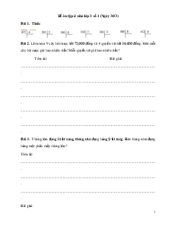 Đề ôn tập ở nhà môn Toán lớp 3 ngày 30/03/2021 (có đáp án)