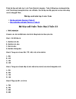 Bài tập cuối tuần lớp 2 môn Toán Chân trời sáng tạo - Tuần 33