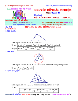 Chuyên đề hệ thức lượng trong tam giác – Lê Bá Bảo