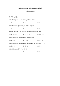 Phiếu bài tập cuối tuần Toán 2 Kết nối - Tuần 6 (cơ bản)