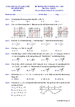Đề thi học kỳ 1 môn Toán lớp 12 năm học 2017 - 2018 Sở GD&ĐT Bạc Liêu (có đáp án)