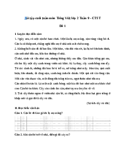 Phiếu bài tập cuối tuần lớp 2 môn Tiếng Việt Chân trời sáng tạo - Tuần 9