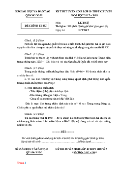 Đề Tuyển Sinh 10 Lịch Sử Chuyên Sở GD Quảng Nam 2017-2018 (Có Lời Giải)