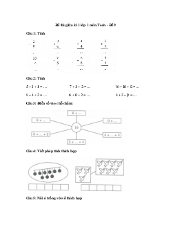 Đề thi giữa kì 1 lớp 1 môn Toán - Đề 9