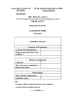 (Speaking) Đề thi chọn học sinh giỏi cấp tỉnh Sóc Trăng năm học 2014-2015