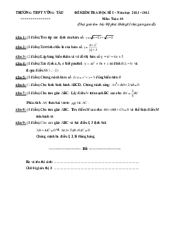 Đề thi HK1 lớp 10 trường THPT Vũng Tàu 2011 – 2012