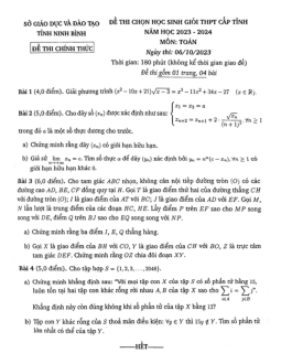 Đề học sinh giỏi Toán THPT cấp tỉnh năm 2023 – 2024 sở GD&ĐT Ninh Bình
