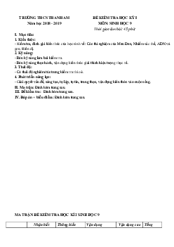 Đề thi học kì 1 lớp 9 môn Sinh học trường THCS Thanh Am, Long Biên năm 2018 - 2019