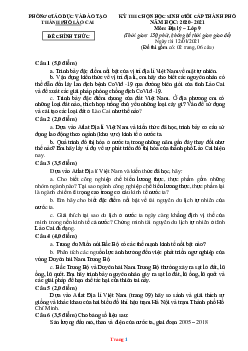 Đề thi học sinh giỏi địa lí 9 năm 2020-2021 TP. Lào Cai (có lời giải)