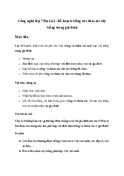 Giải Công nghệ 7  Dự án 1: Kế hoạch trồng và chăm sóc cây trồng trong gia đình | Chân trời sáng tạo