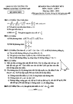 Đề cuối học kỳ 1 Toán 9 năm 2022 – 2023 phòng GD&ĐT Thường Tín – Hà Nội