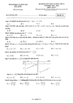 Đề khảo sát chất lượng Toán 12 năm 2022 – 2023 sở GD&ĐT Bắc Ninh