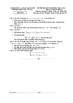 Đề thi HK1 lớp 12 ban cơ bản trường Chu Văn An – Hà Nội 2013 – 2014