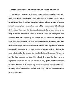 Bài Writing học phần Tiếng anh cơ bản: Write a short online review for a hotel (negative)